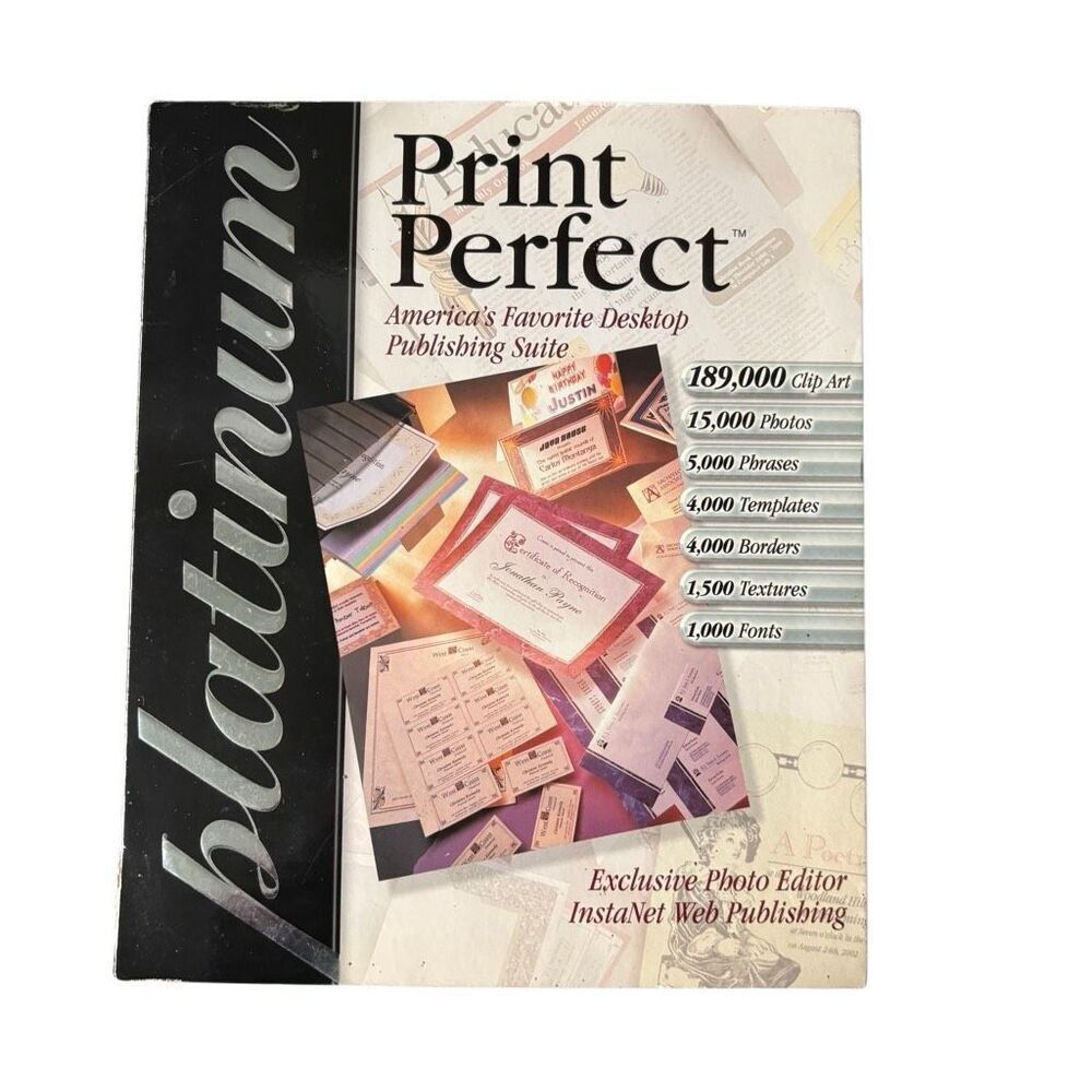 Print Perfect Platinum Windows 98SE/ME/2000/XP Desktop Publishing Suite *NOS*